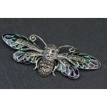 Large silver and plique-a-jour bug brooch