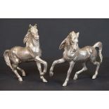 Pair of cast white metal horses, Made in Italy