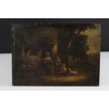 Attributed to Barker of Bath, Oil on Board Study of Country Folk sitting outside of a cottage, 17cms