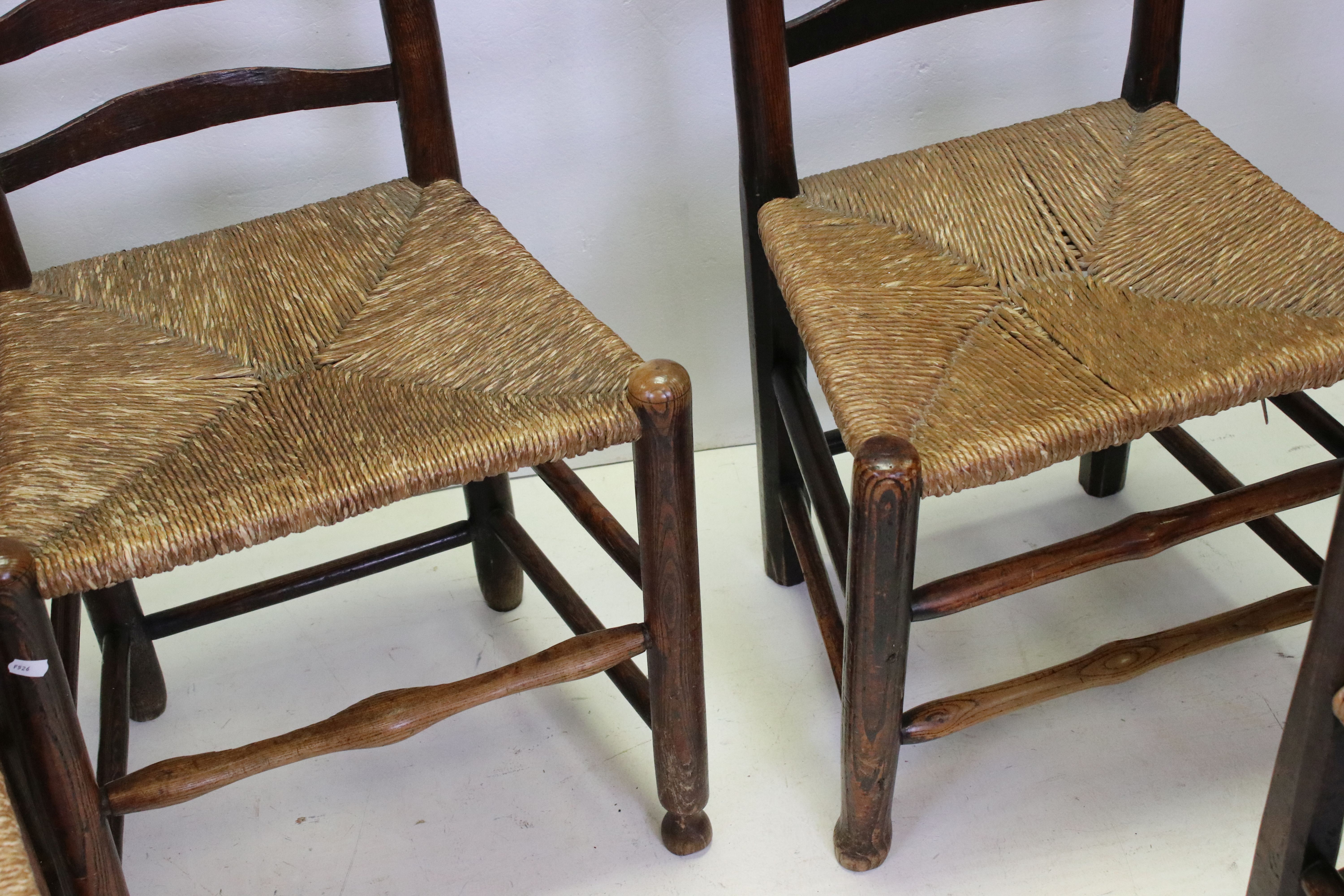 Three Pairs of Oak Ladder Back Chairs with Rush Seats together with one other similar chair - Image 2 of 7