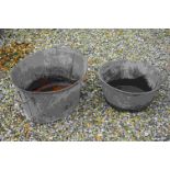 Two Galvanised Bath Tubs / Garden Planters with handles, largest 70cms long x 29cms high