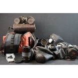 A small collection of camera's and binoculars to include Fujica and Olympus examples.