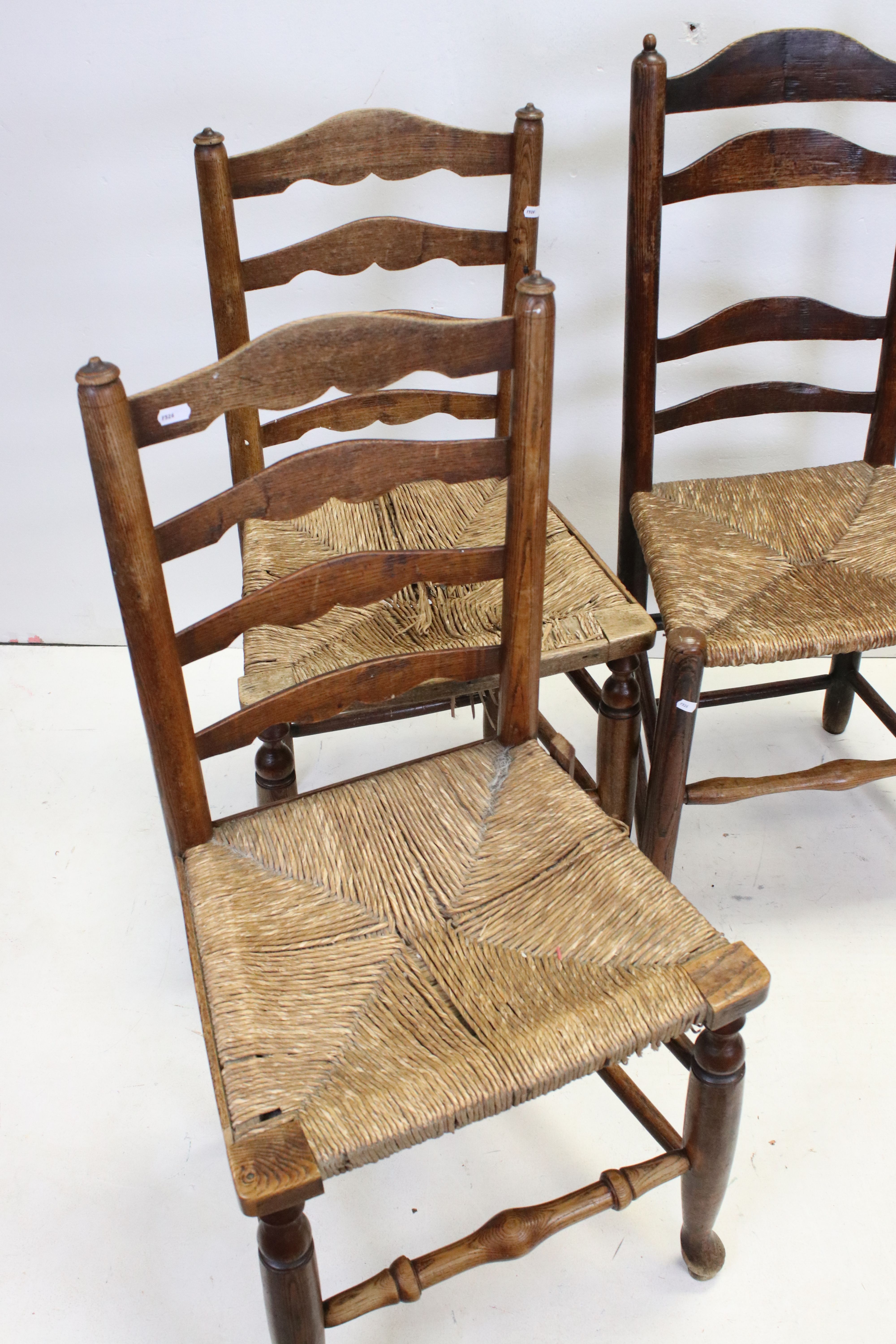 Three Pairs of Oak Ladder Back Chairs with Rush Seats together with one other similar chair - Image 6 of 7