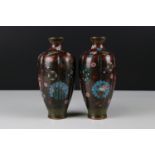 Pair of Cloisonne Vases decorated with butterflies and flowers, 18cms high