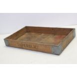 Vintage Pine Bakers Tray with metal mounts and stamped ' Superslice ', 76cms x 46cms