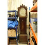 19th century Oak 8 day Longcase Clock with arched dial and painted face, 213cms high