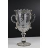 Victorian Etched Glass Celery Vase with two loop handles inscribed ' Celery ' and etched with a