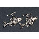 Pair of silver fish shaped cufflinks