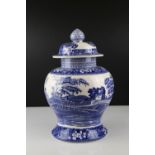 Spode Baluster Jar and Lid in the Black Tower pattern, 34cms high