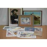 A collection of prints to include Custer and American military examples including ' With their backs