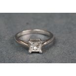 18ct white gold single stone princess cut diamond ring of 80 points approx.