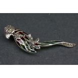 Silver and plique-a-jour parrot pendant-brooch with ruby eye