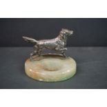 Silver Plated Model of a Golden Retriever Dog on a green alabaster base