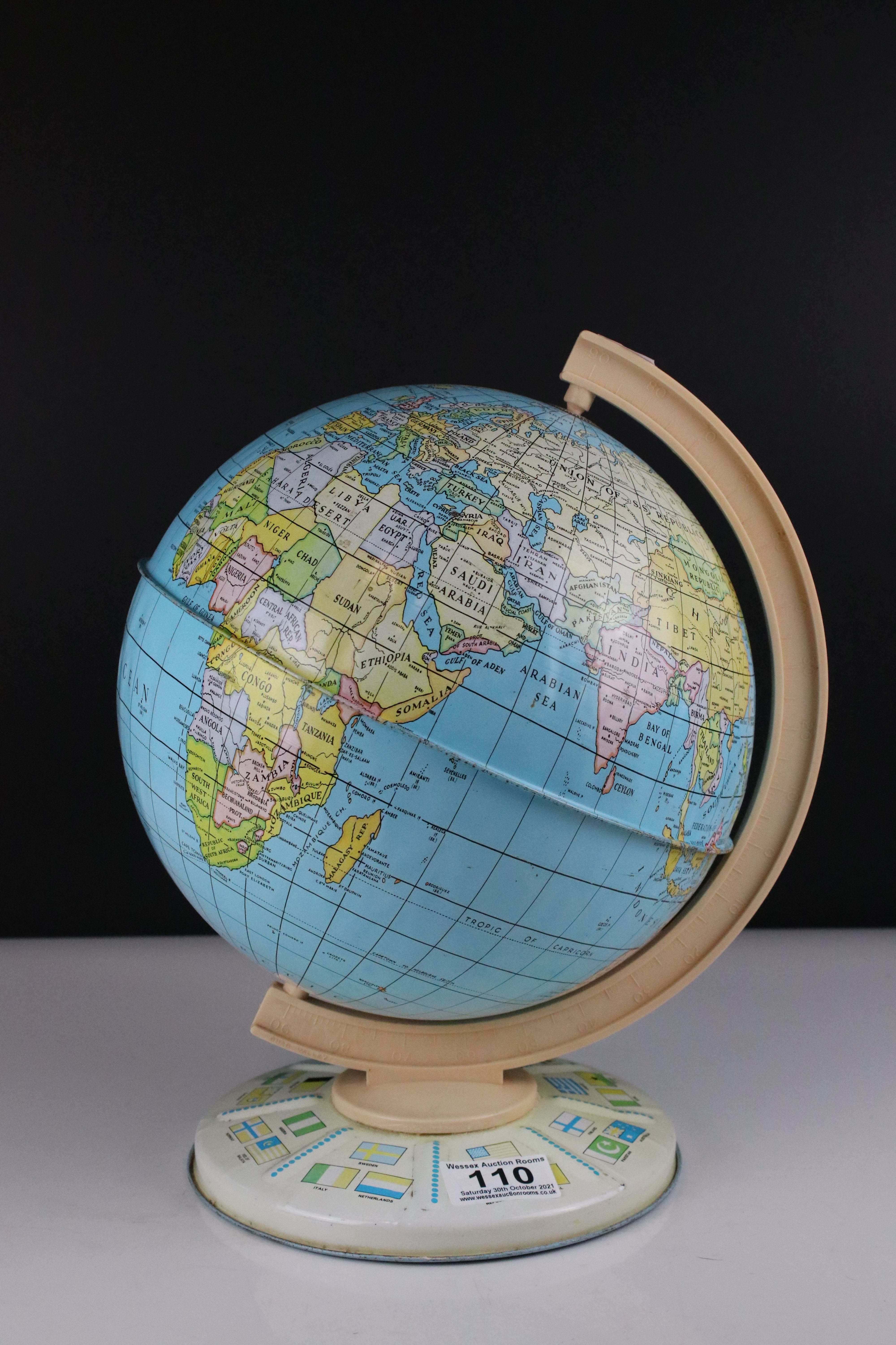 Mid century Chad Vallley Tin Plate Globe, 31cms high