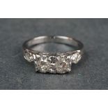 14ct white gold two stone diamond ring with diamond shoulders