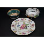 A Vienna porcelain four footed bowl with pierced and floral decoration together with a Limoges