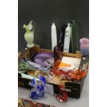 Mixed Lot of Glassware including Nailsea style Rolling Pins, Studio Glass Vases, Animals and