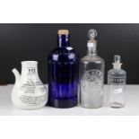 Blue Glass Poison Bottle together with 19th century Glass Apothecary / Chemists Bottle and Stopper