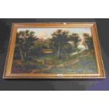 Late 19th / Early 20th century Oil Painting on Canvas of a River and Woodland Scene with Figures,