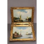 M Jefferies, Pair of Oil Paintings on Board of Dutch Landscape River Scenes with Sailing Boats,