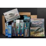 14 Boxed plastic model planes & ships to include 6 x Revell, 3 x Amodel, 2 x Zvezda, 2 x Trumpeter &