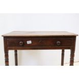 19th century Mahogany Side Table, the single drawer with key, raised on turned legs, 71cms long x