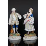 Pair of Continental Bisque Figures of a Lady and Gentleman in 18th century costume, impressed