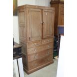 20th century Limed Oak Cupboard over a Chest of Two Short and Three Long Drawers, 102cms wide x