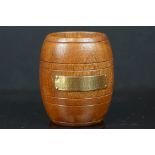 Boer War related, treen barrel made from the teak of HMS Terrible
