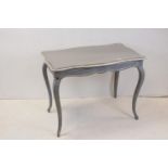 French style Grey Painted Table with shaped top and raised on cabriole legs, 97cms long x 76cms high