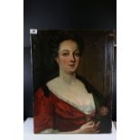 Antique Oil Painting Half Length Portrait of a 17th century Lady, label to verso reading '