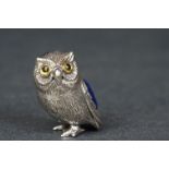 Silver owl pincushion with glass eyes