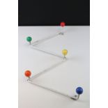 Retro Mid century Sputnik Atomic ' W ' shaped Coat Hooks with five coloured ball finials, 47cms long