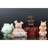 Four Moneyboxes including a Metal Novelty Moneybox, ' Harris ' Ceramic Pig Moneybox, Natwest Pig