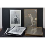 Two sets of antique sporting prints, to include cricketers & rugby players (7 items)