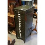 Mid century ' Stor ' Green Painted Metal Industrial Fifteen Drawer Filing Cabinet, 29cms wide x