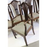 Set of Six Hepplewhite style Mahogany Dining Chairs, with drop-in seats and raised on square