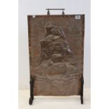 Late Victorian arts and crafts copper and wrought iron fire screen