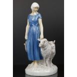 Bing & Grondahl Porcelain Figure Group of a Girl with Three Sheep, model no. 2010 and signed Axel