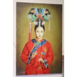 Oil Painting on Canvas, three quarter length portrait of a Chinese Girl in traditional costume,