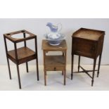 George III Mahogany Square Washstand, 35cms wide x 80cms high together with 19th century Oak Pot