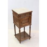 French Oak Pot Cupboard with white marble top, single drawer and shelf below, 37cms wide x 86cms