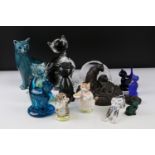 Collection of Fourteen Ceramic, Glass and other Cats including Beswick Beatrix Potter Miss Moppet,