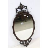 Early 20th century Oval Wall Mirror with Fretwork Carved Frame, 82cms high