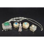 A mixed lot of Indian Silver & white metal to include jewelled boxes and stone mounted items..etc.