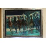 Oil Painting on Canvas of Horse Racing Scene, signed lower right Amhillo, 99cms x 101cms, framed