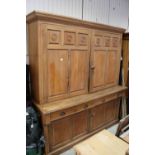 Large 19th century Pine Housekeepers Cupboard / Dresser comprising an upper section with two panel