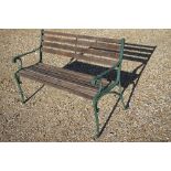 Rustic Garden Bench with wooden slatted back & seat and painted cast metal ends, 126cms long