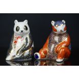 Two Royal Crown Derby Paperweight in the form of a Honey Bear and a Panda Bear, 11cms high