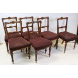 Set of six Victorian Oak Dining Chairs with stuff-over seats